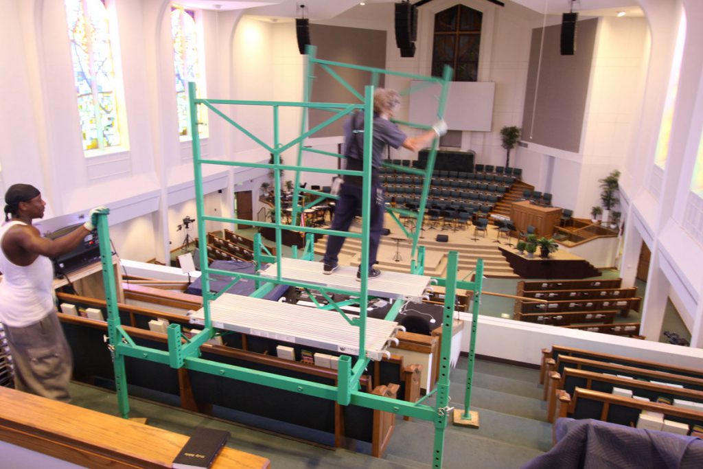 Assembling church scaffolding