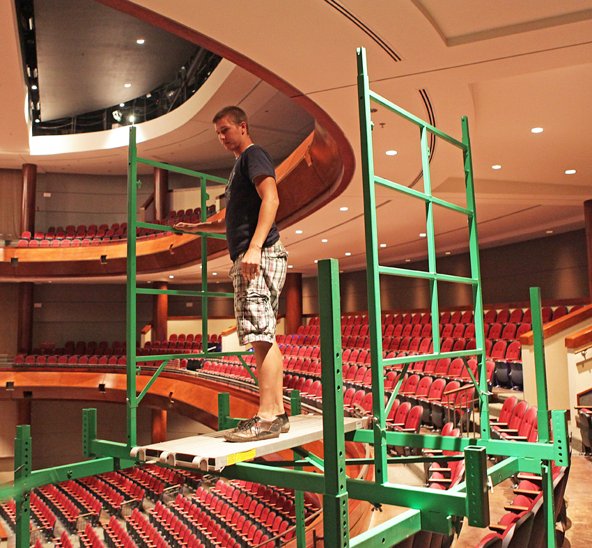 Auditorium scaffolding at Belcher Center