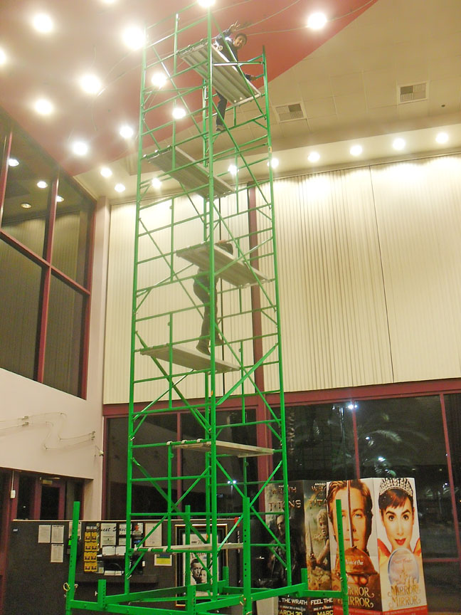 Theater lightbulb changer scaffolding